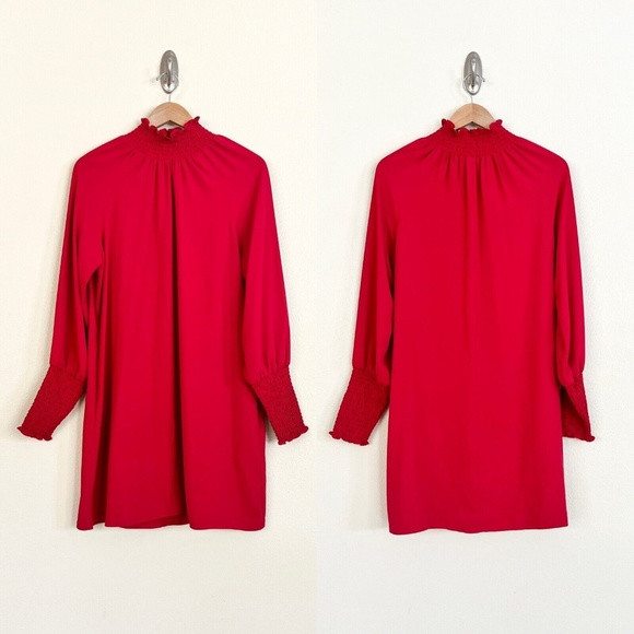 AMANDA UPRICHARD Naomi Smocked Long Sleeve Mini Dress in Scarlet Red - Picture 6 of 11